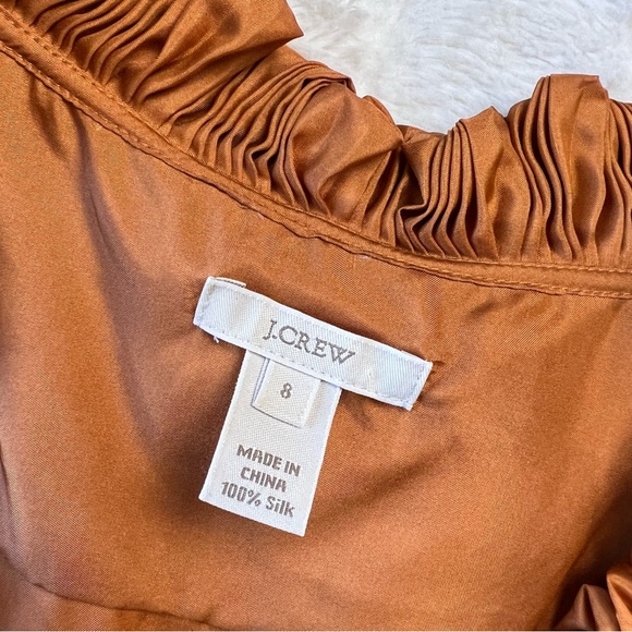 J CREW burnt orange sleeveless silk top with pleated bubble ruffle trim - Picture 4 of 5